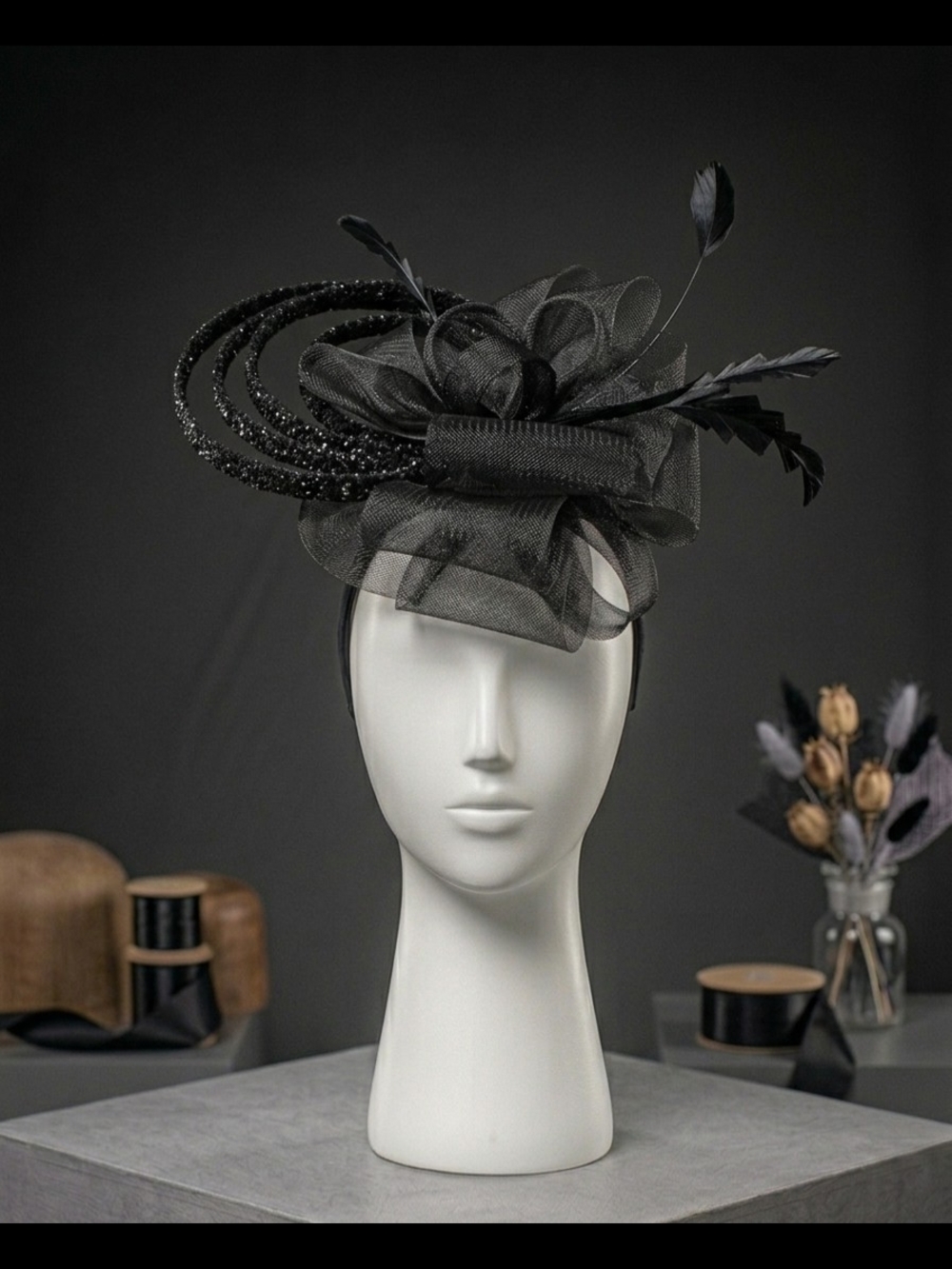 Elegant Black Feathered Fascinator Headband